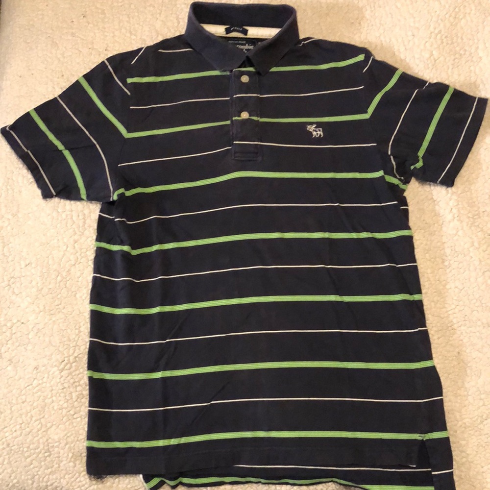 Abercrombie and Fitch polo. Size medium, navy blue with green horizontal stripes